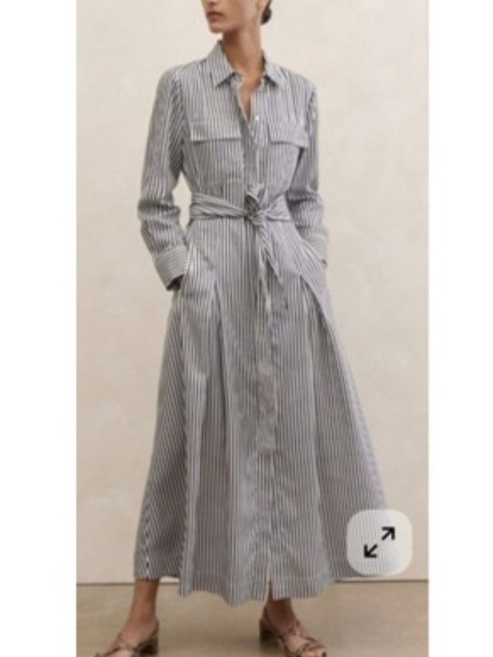 Marella Multidirectional Striped Midi Shirtdress Long Sleeve w/Belt